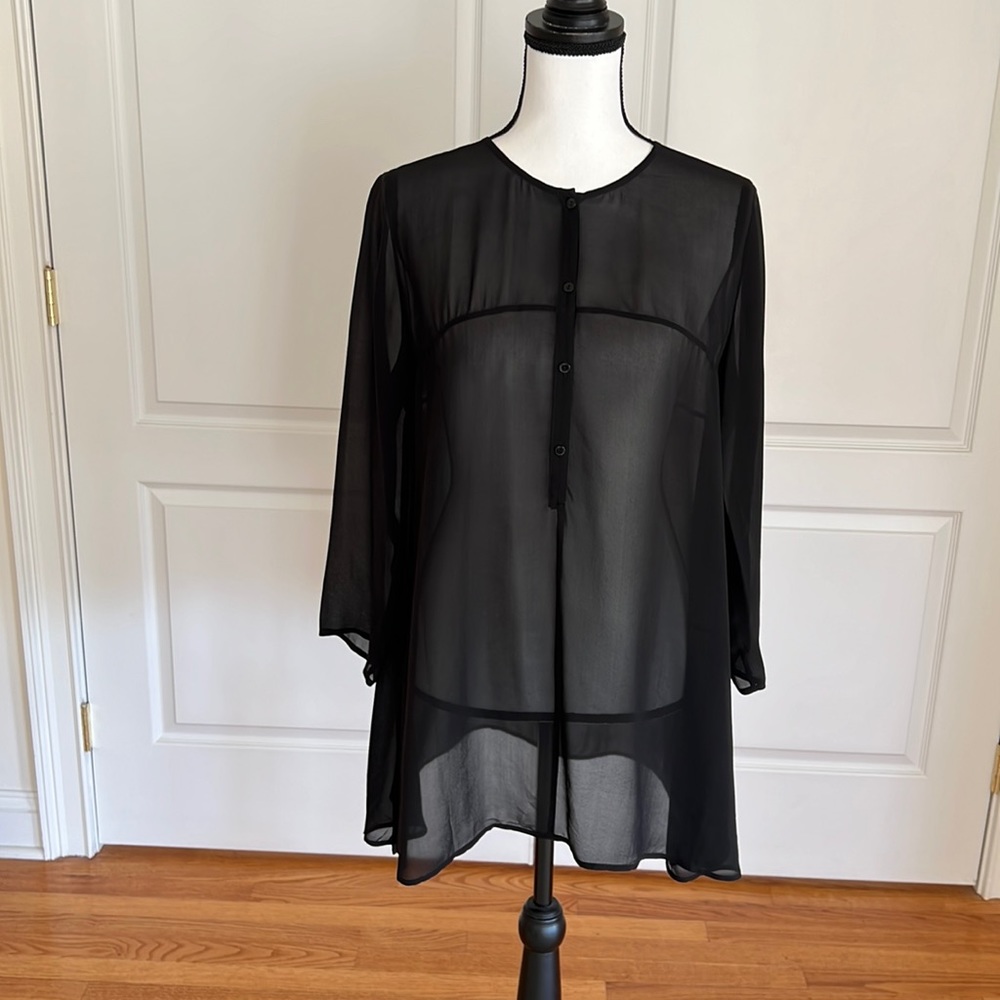 Eileen Fisher soft flowing silk chiffon tunic with button front